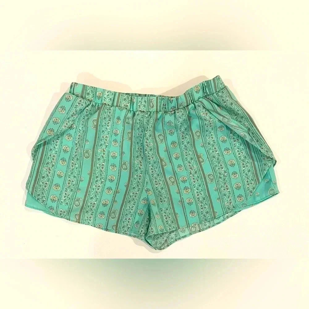 Boho shorts teal floral small